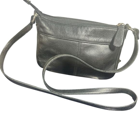 Vintage Fossil Black Leather Crossbody Bag Small Zip Pocket Pebbled Purse - Picture 3 of 9